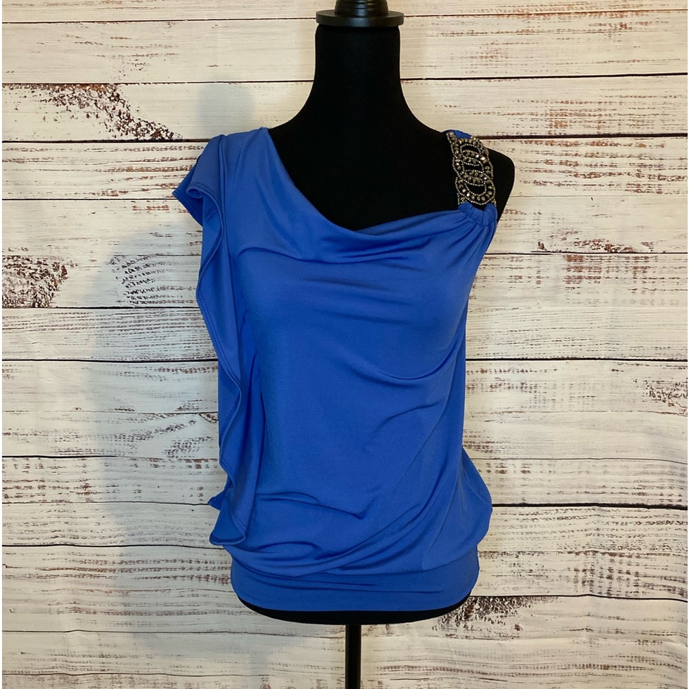 Studio Y One-Shoulder Beaded Top (Small) Blue